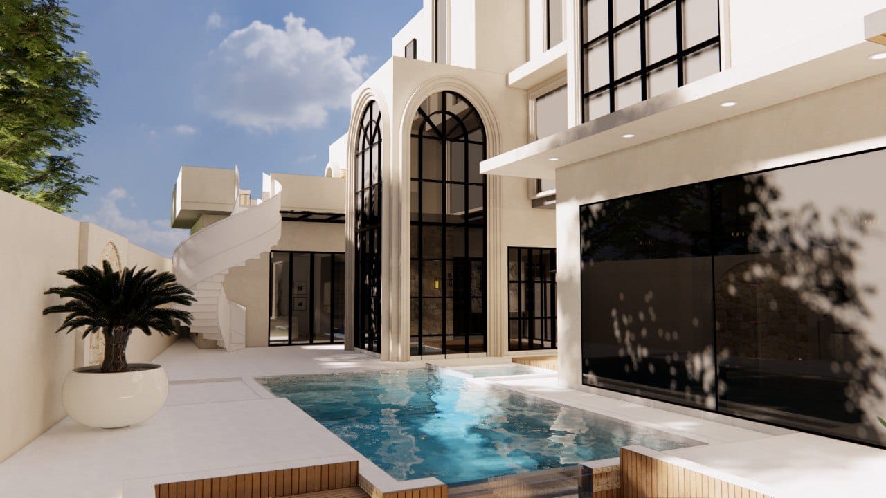 Approved-folder concept visual: the pool is treated as an architectural feature of the residence, not as an isolated object.